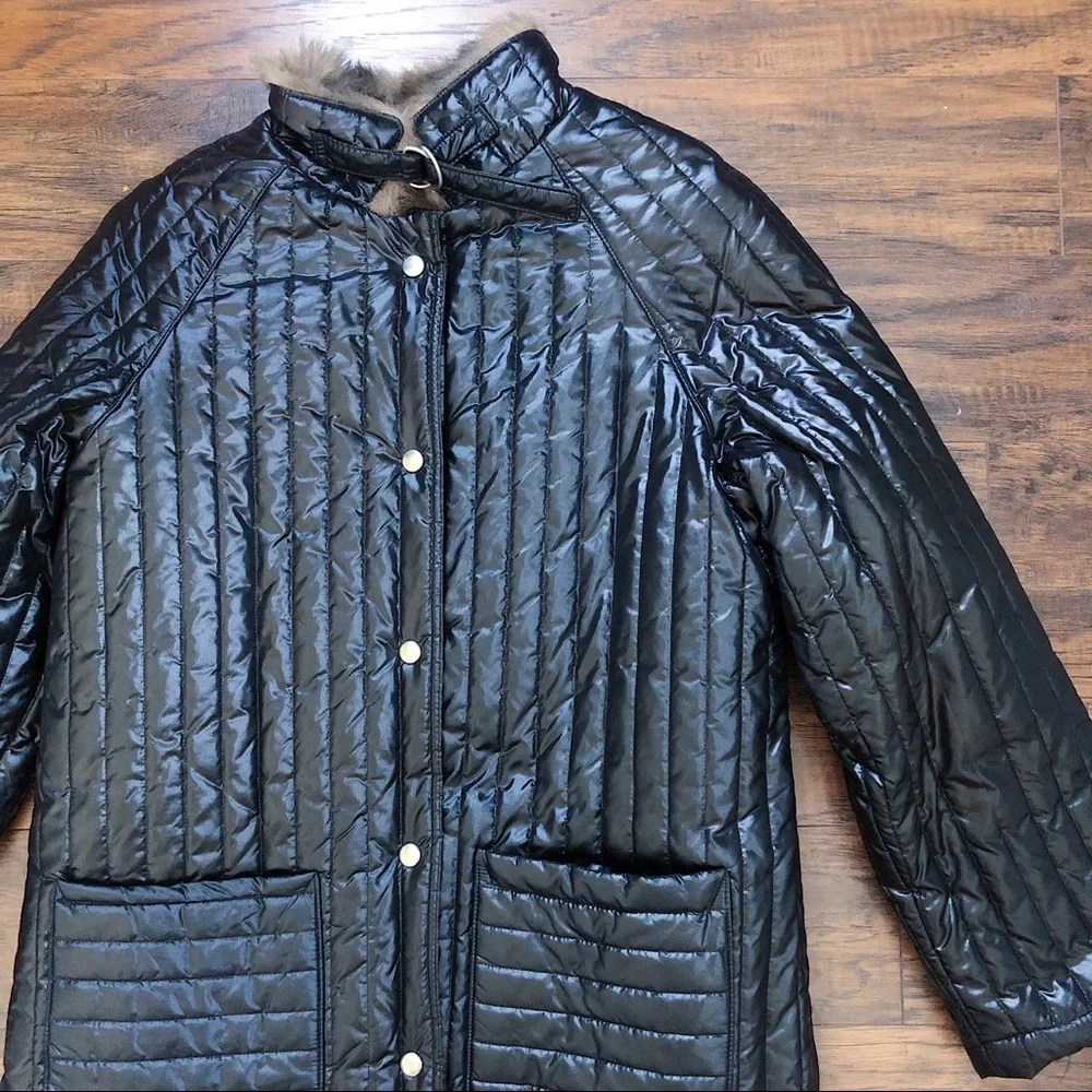 SOLD vintage • 80s Furrrina quilted long coat black brown faux fur puffer maxi - Picture 4 of 13